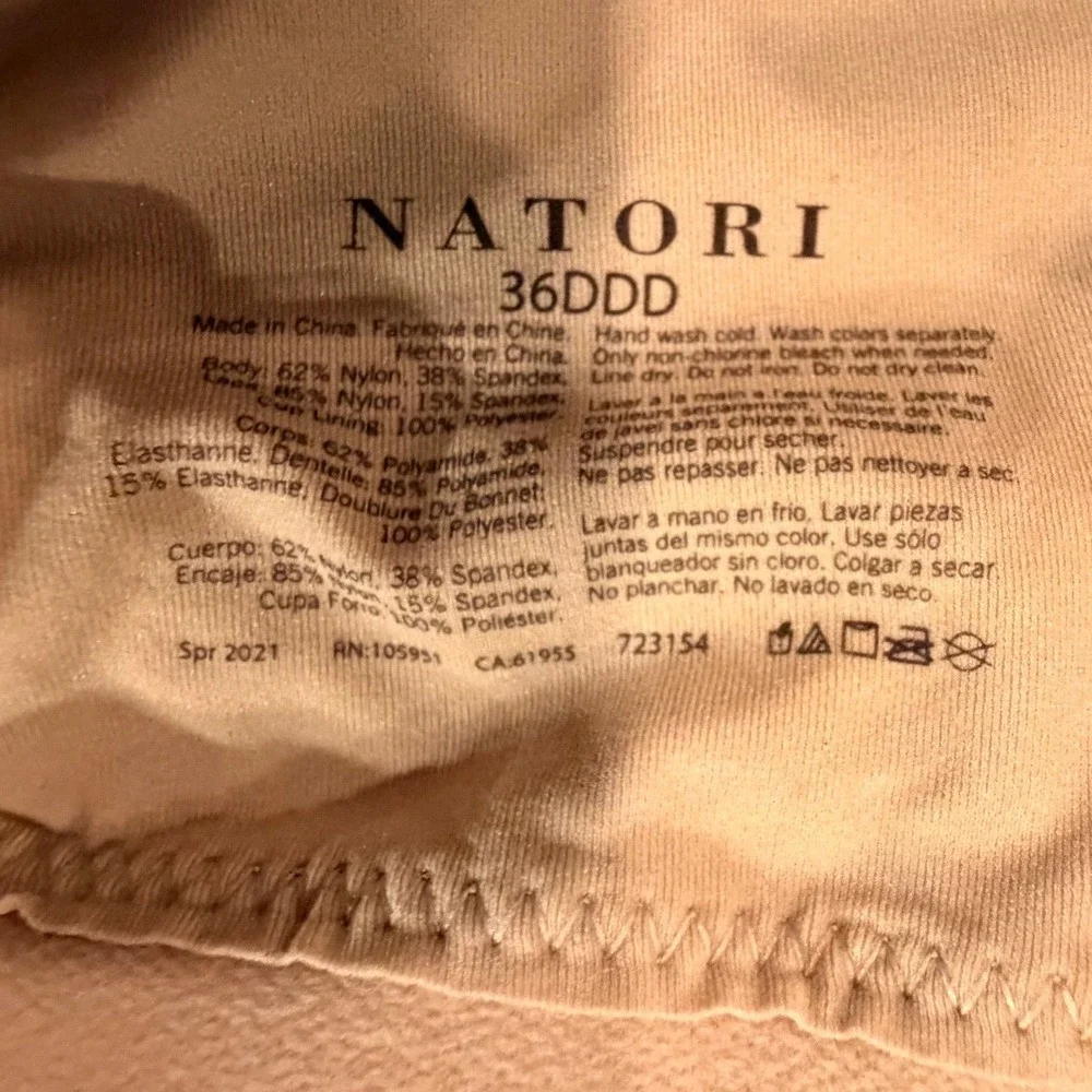 Natori Bliss Perfection Wireless‎ Contour Bra 36DDD Beige Lace 723154